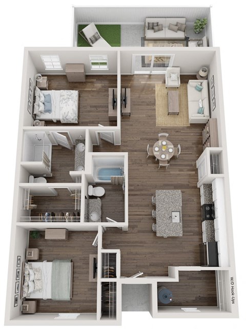 Floor plan for 2 beds, 2 baths, 1175 sqft